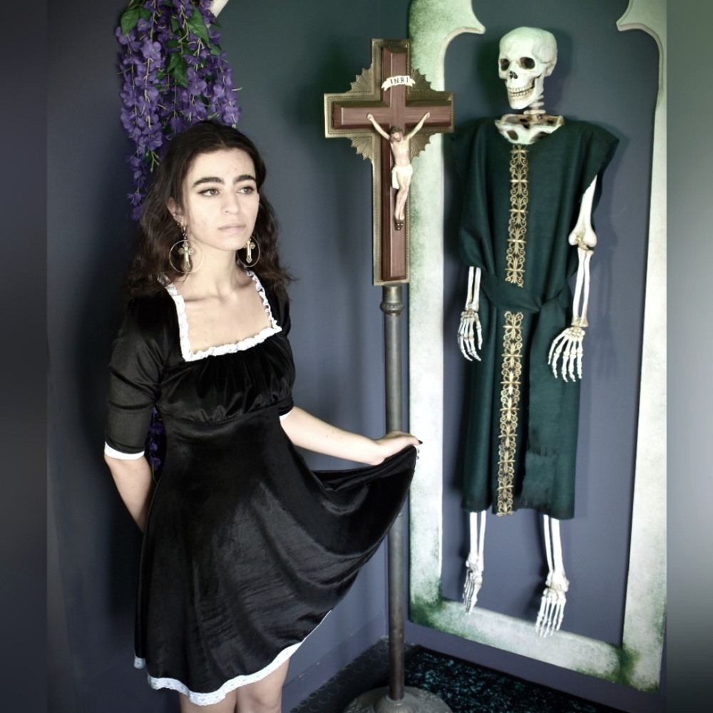 Gothic romantic Wax Poetic Wednesday Dress in Black Velvet